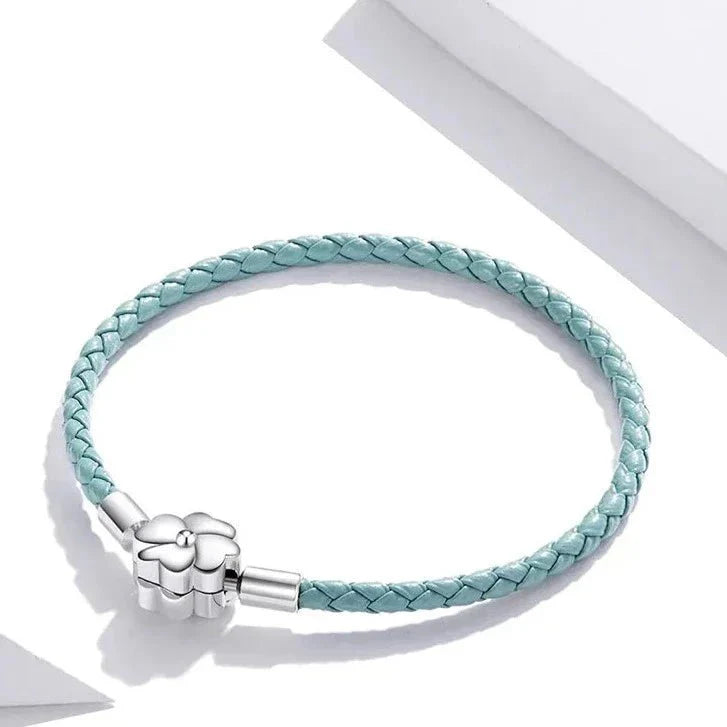 Turquoise Lucky Clover Leather Charm Bracelet