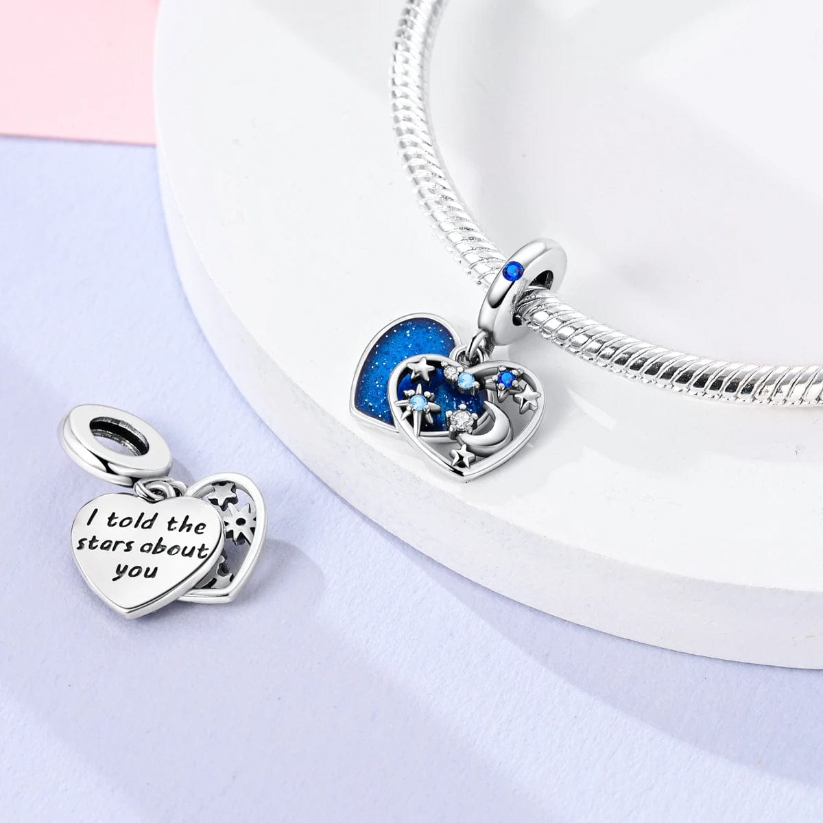 Twinkling Stars & Moon Heart Charm