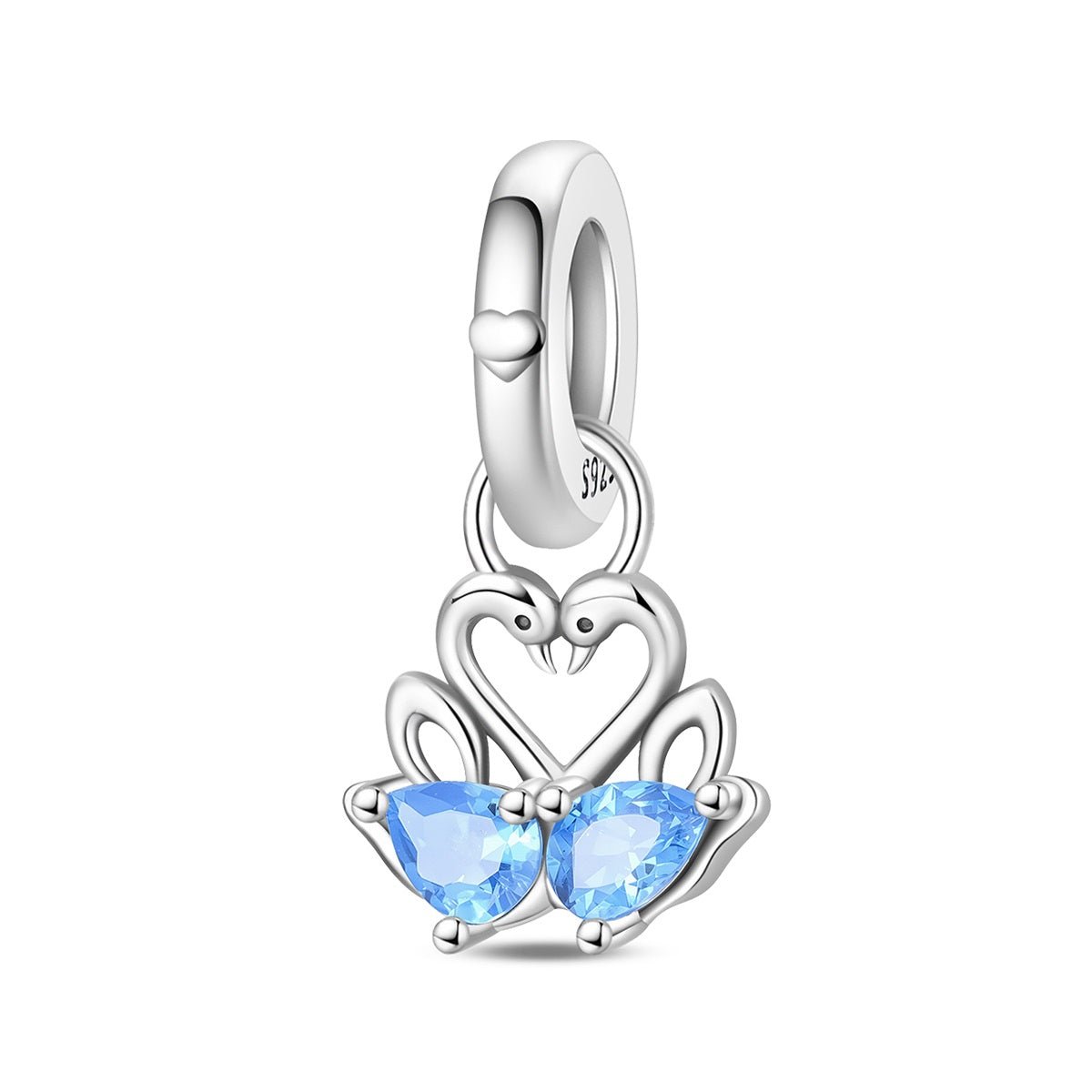 Two Swans with Blue Heart Crystals Dangle Charm