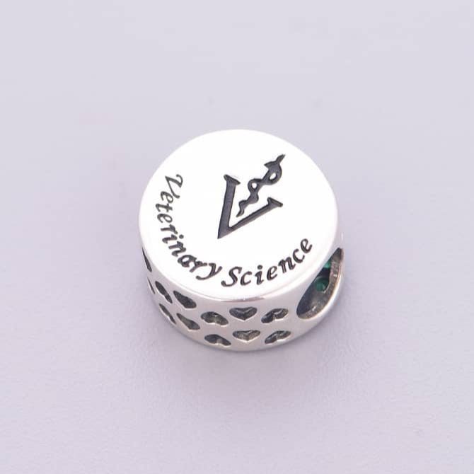 Veterinary Science Symbol with Green Crystal Charm