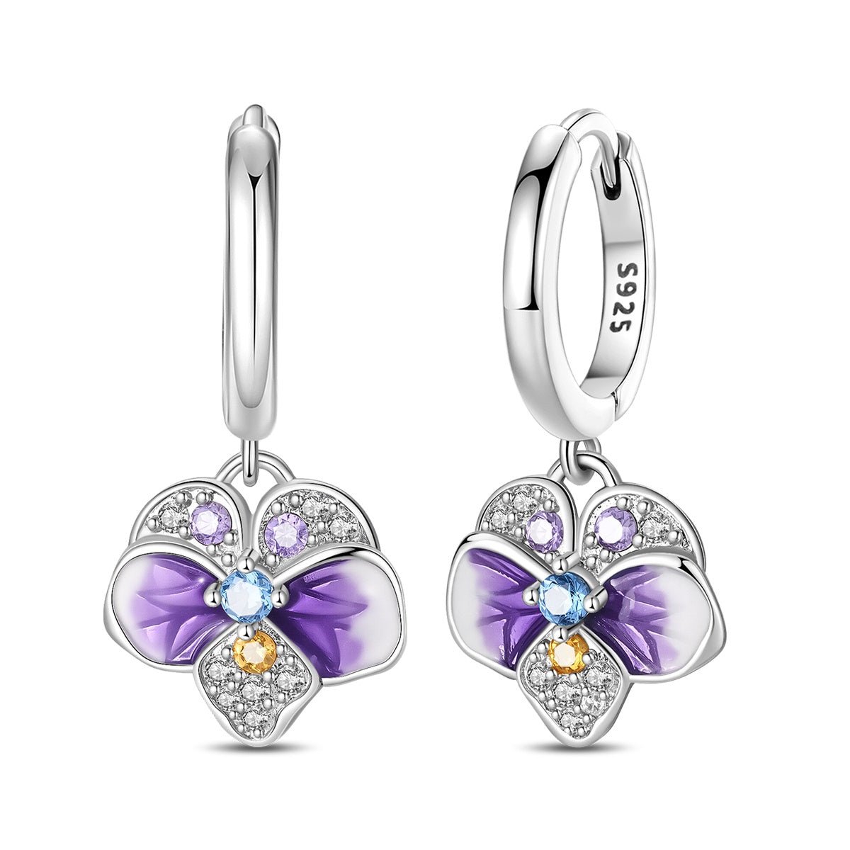Violet Blossom Crystal Flower Hoop Earrings