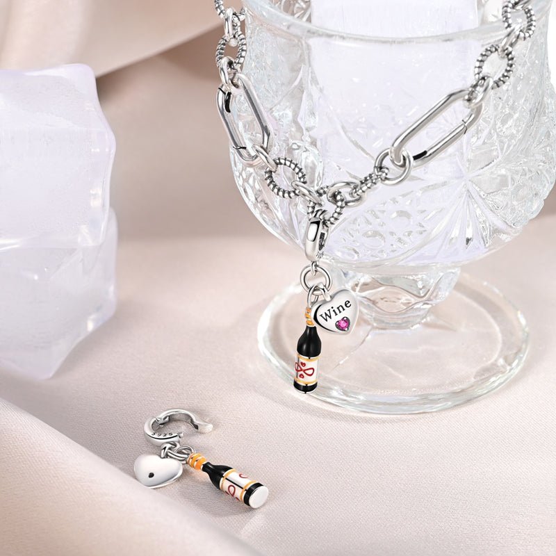 Wine Bottle & Heart “Wine Lover” Dangle Charm