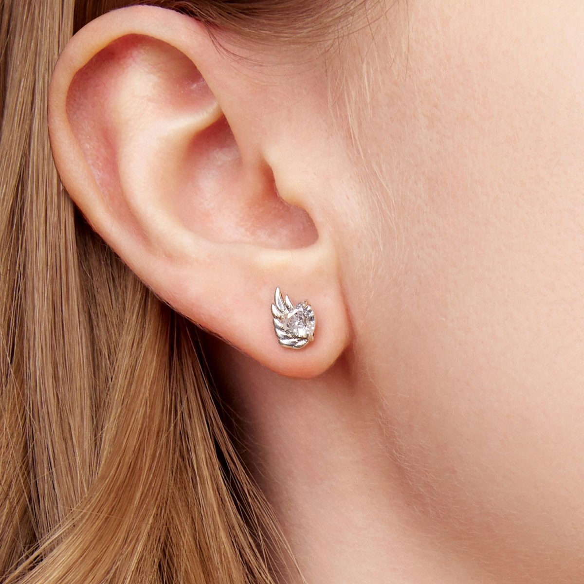 Winged Heart Sparkle Stud Earrings