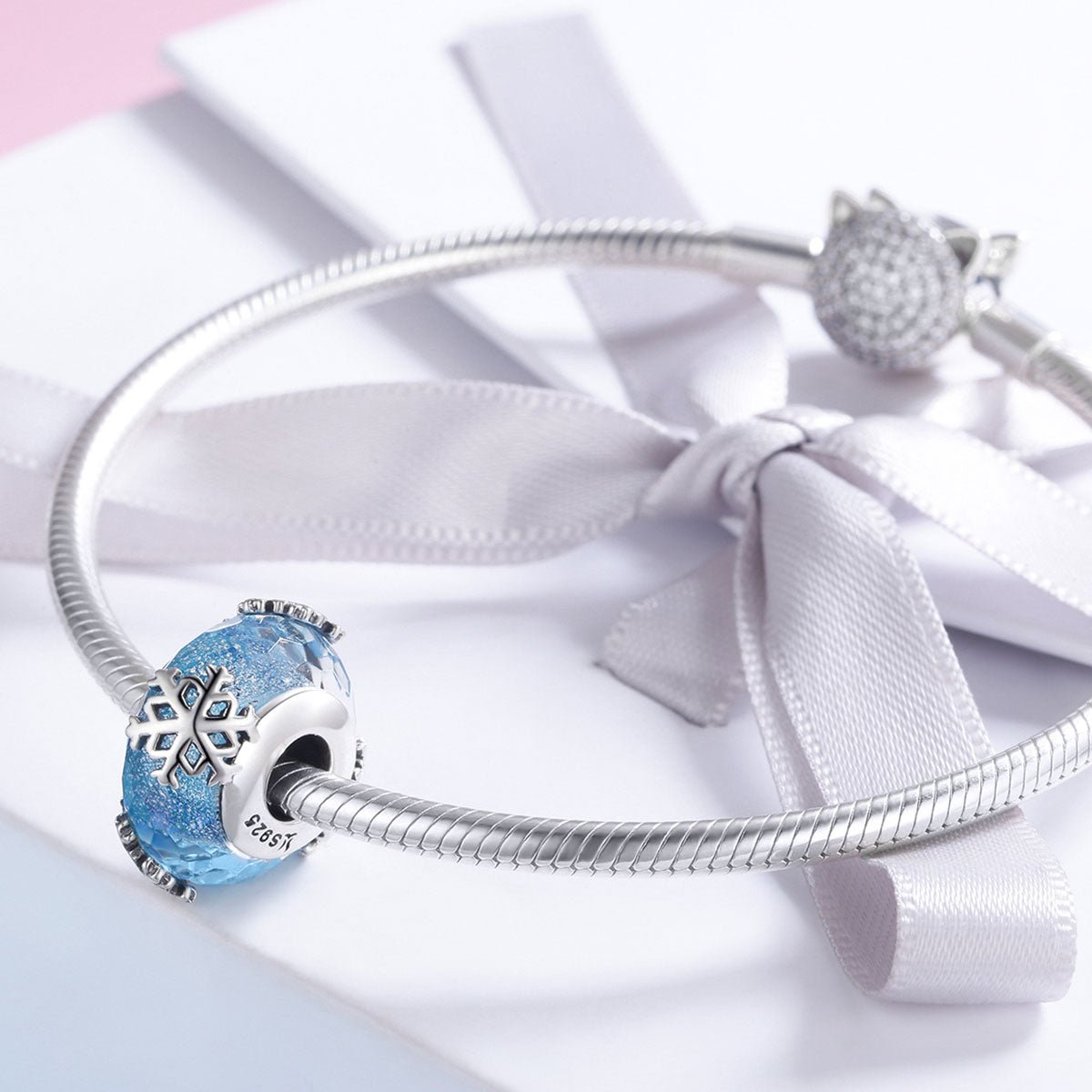 Winter Blue Snowflake Murano Charm
