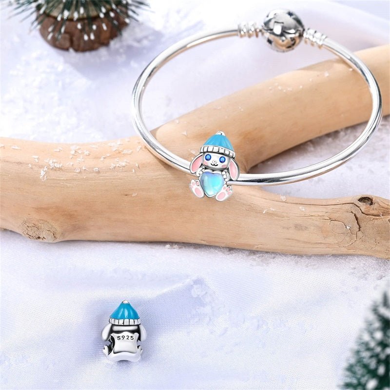 Winter Bunny with Blue Heart Charm
