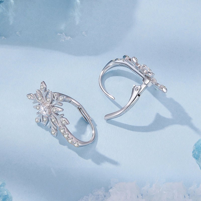 Winter Crystal Snowflake Hoop Earrings