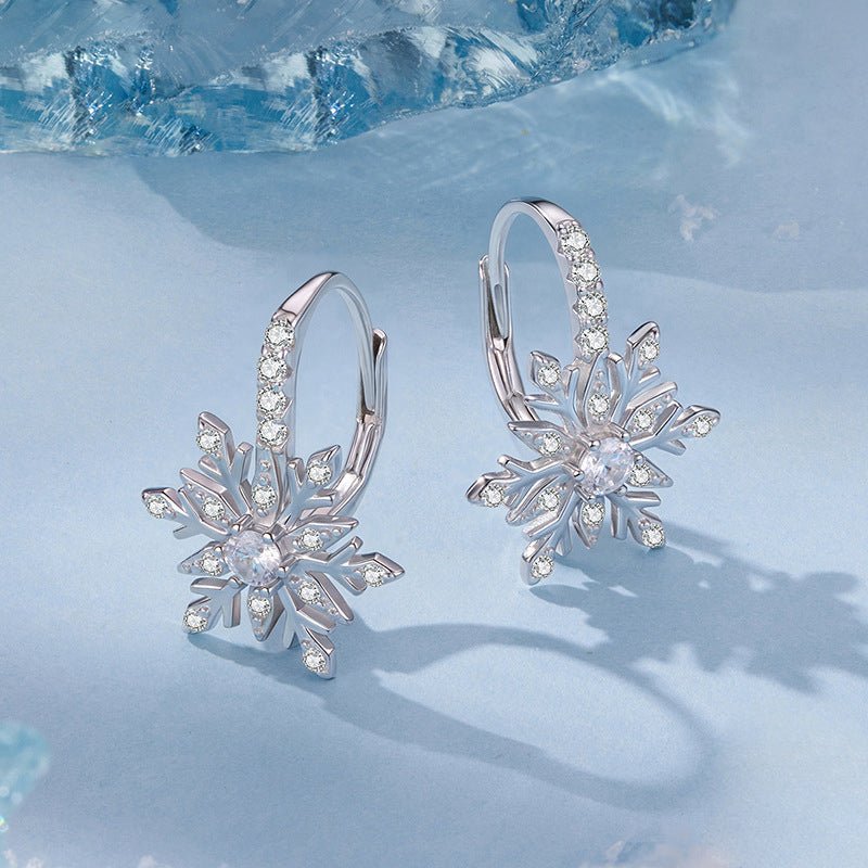 Winter Crystal Snowflake Hoop Earrings