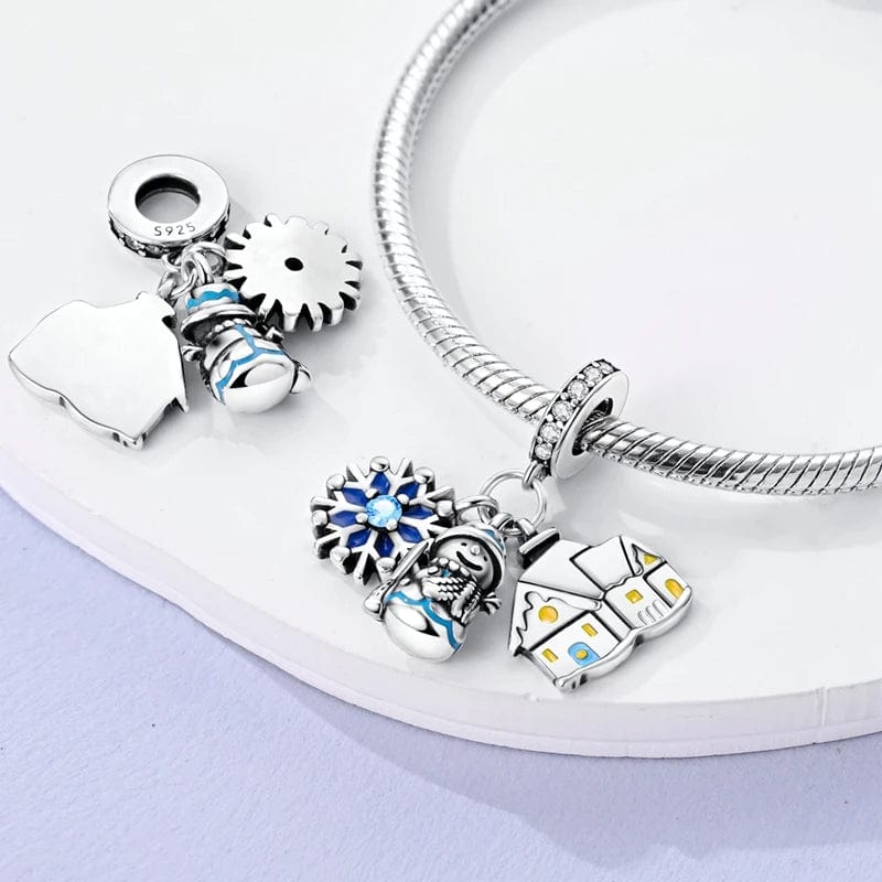 Winter Wonderland Charm Trio – Snowflake, Snowman & Cozy House