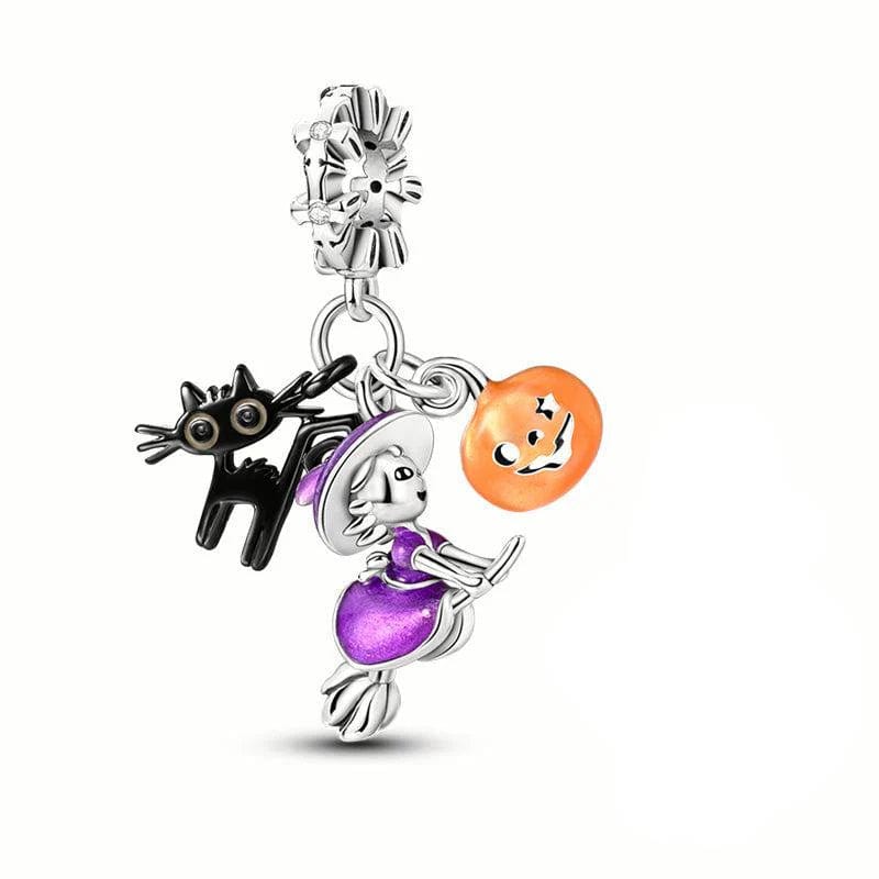 Witch on Broomstick, Luminous Cat & Pumpkin Triple Dangle Charm