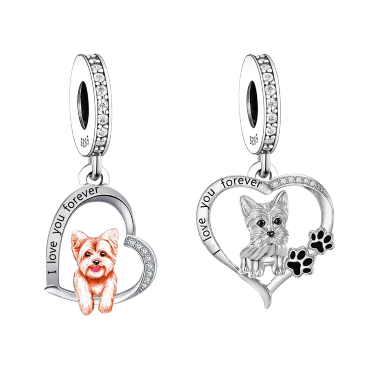 Yorkshire Terrier Heart Dangle Charm Duo